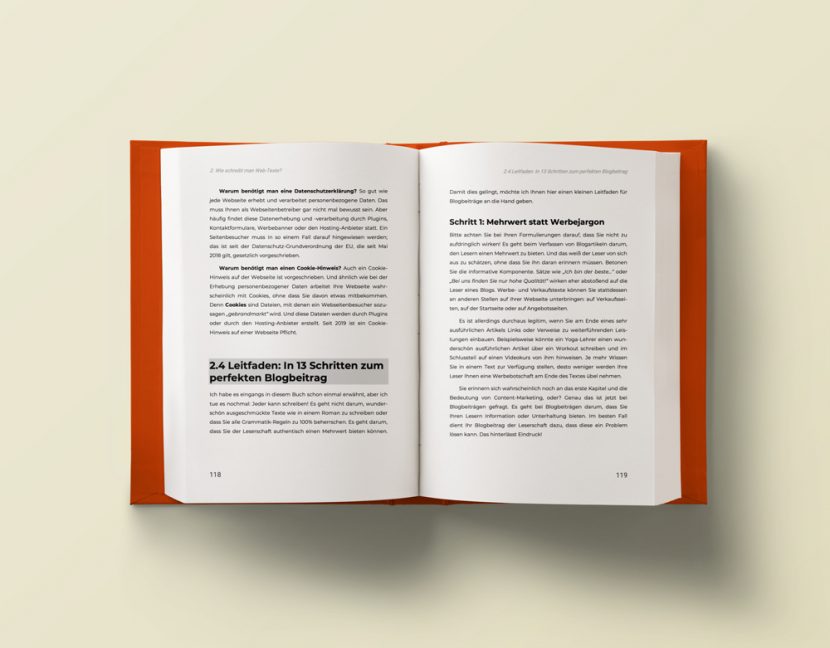 Texte schreiben Buch Mockup Seite 118-119